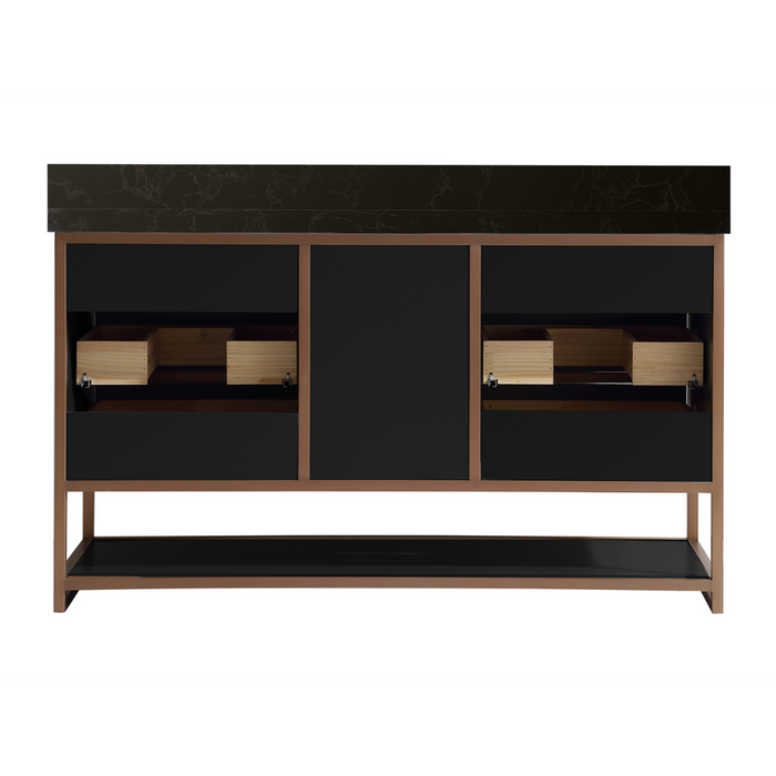 Kimberly 60" Double Bathroom Vanity Tricorn Black Finish - Stainless Steel Frame with 7 Drawers