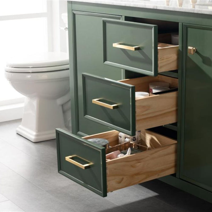 Monte 54" Green Wood Double Vanity Cabinet - With White Carrara Marble Top