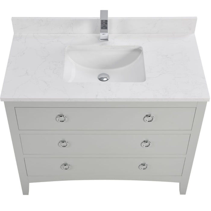 Agnew Silver Strand 42" Silver Sink Vanity – Solid Wood, Artificial Stone Top, Soft-Close Drawers