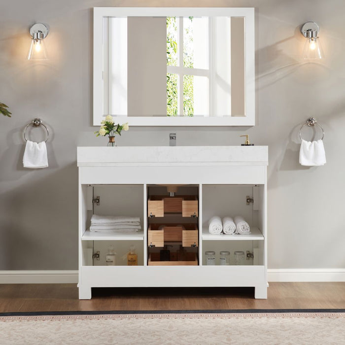Mistral 48" White Solid Wood Vanity with Artificial Stone Top, Undermount Sink & 5 Dovetail Drawers