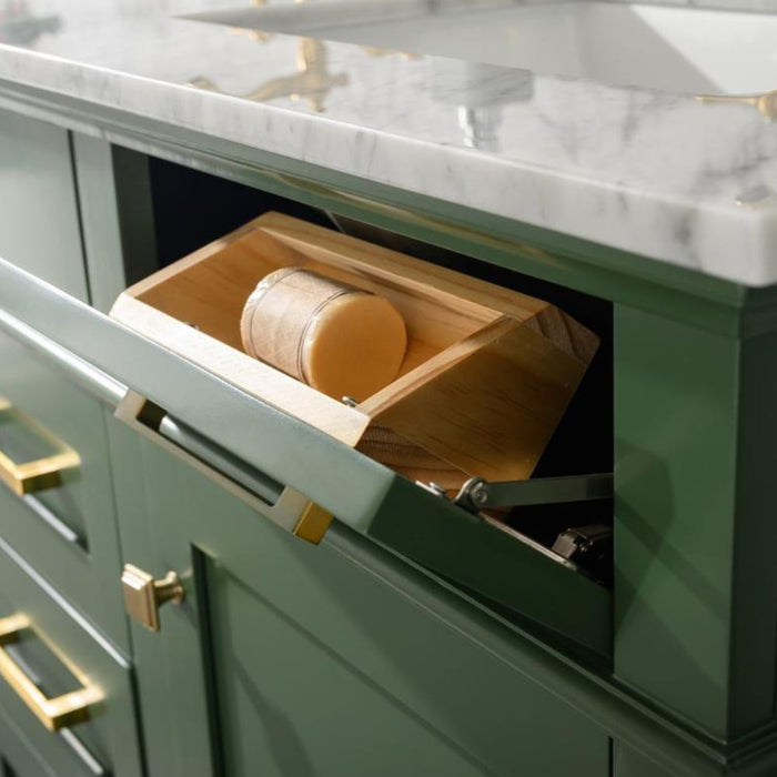 Annabelle 54" Green Wood Double Sink Vanity – Carrara Top, Soft Close Drawers