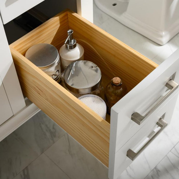 Mozaika 36" White Bathroom Vanity with Carrara Marble Countertop, Ceramic Sink & Tilt-Out Tray
