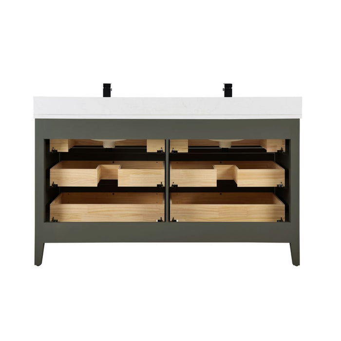 Winton 60" Pewter Green Bathroom Vanity Cabinet – Solid Wood with 1" Artificial Stone Top & Dovetail Drawers