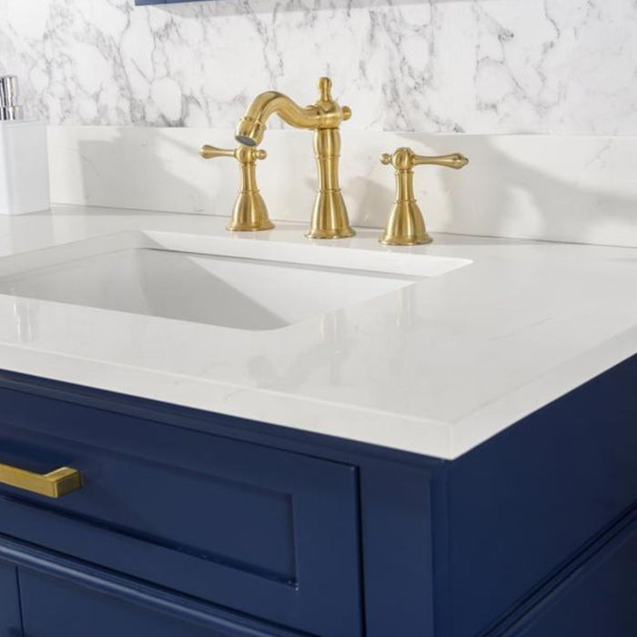 Packer 80" Blue Bathroom Vanity – Quartz Top, Storage Drawers & Doors