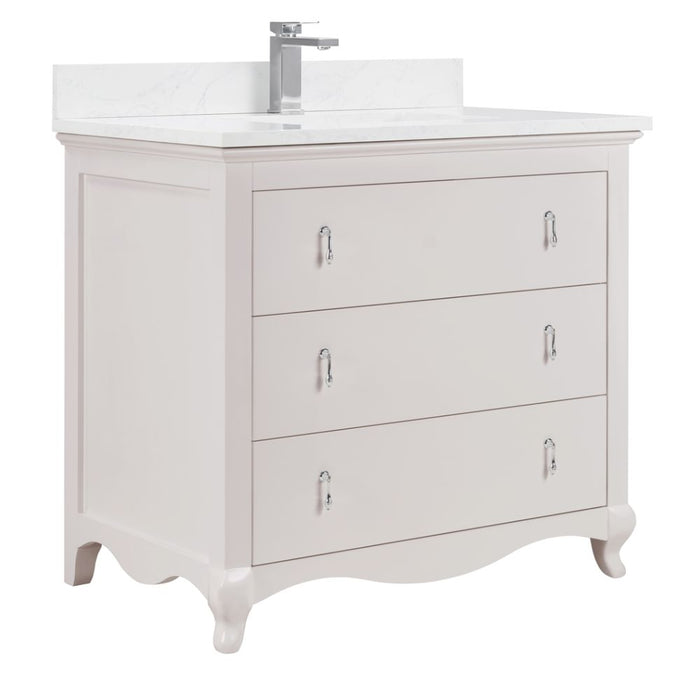 Baretta 36" Dreamy Solid Wood Bathroom Vanity in White – Contemporary Style with Stone Countertop