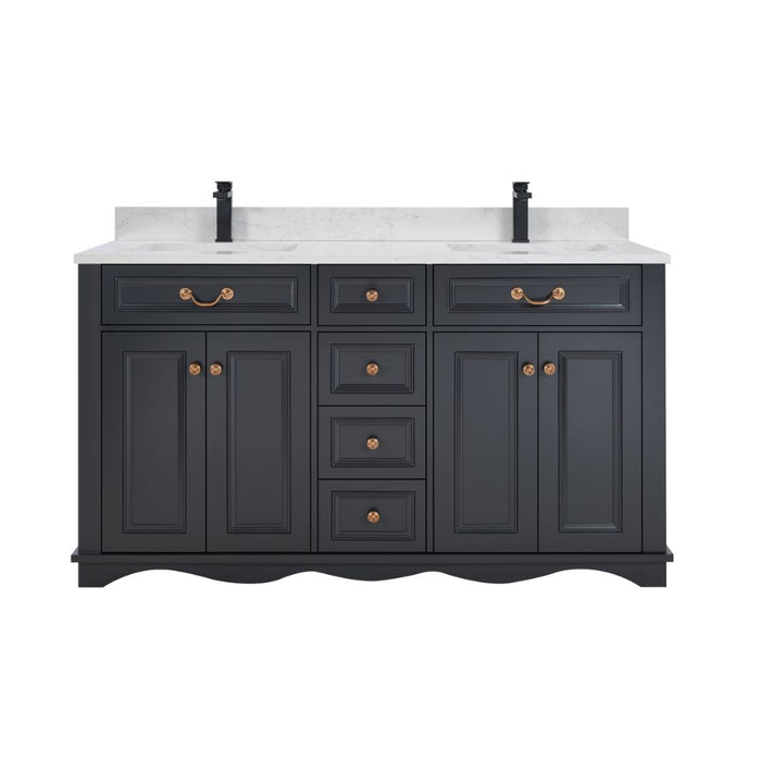 Elmdon Dreamy White 60" Solid Wood Single Vanity with Artificial Stone Top & Soft-Close Drawers