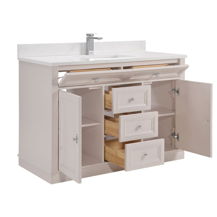 48" White Solid Wood Single Sink Vanity Viveka with Undermount Basin & Soft-Close Drawers