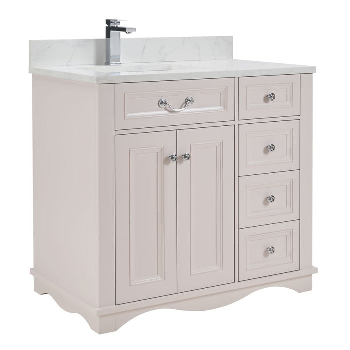 Rainier 36" Dreamy White Finish Bathroom Vanity with Artificial Stone Countertop & Dovetail Drawers