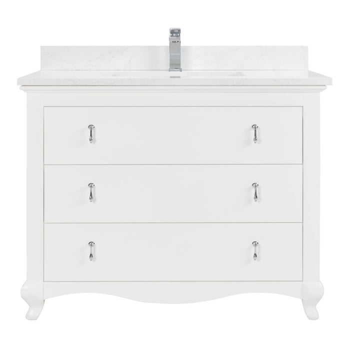 Warwick 42" White Bathroom Vanity - Solid Wood Construction with 1" Artificial Stone Top & 3 Dovetail Drawers