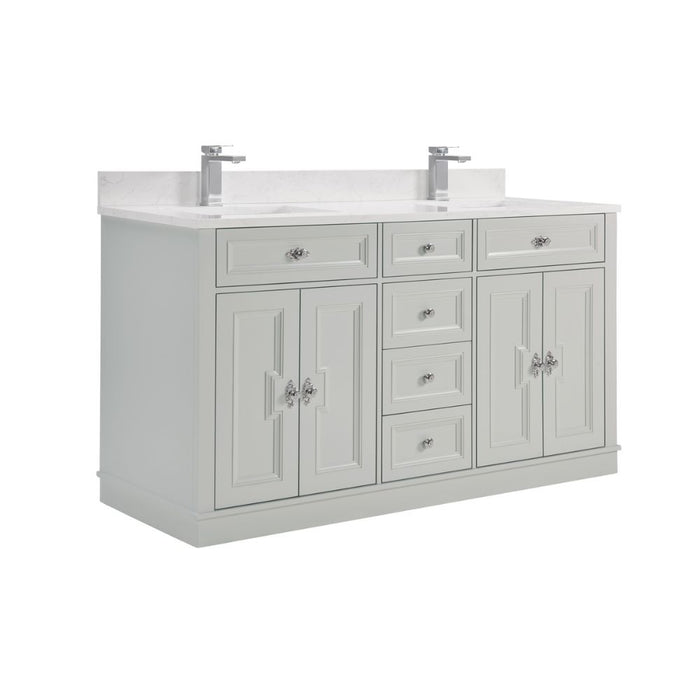 Rosine 60" Single Sink Bathroom Vanity Solid Wood Silver Strand with Artificial Stone Top & Soft Close Drawers