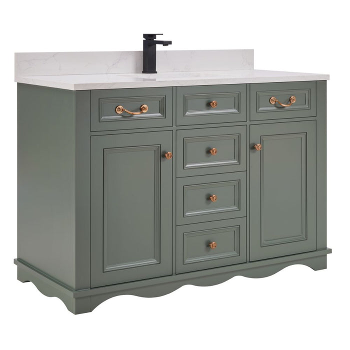 Vivaldi 48" Vivaldi Pewter Green Bathroom Vanity - Solid Wood Construction with 1" Artificial Stone Top & Soft Close Drawers