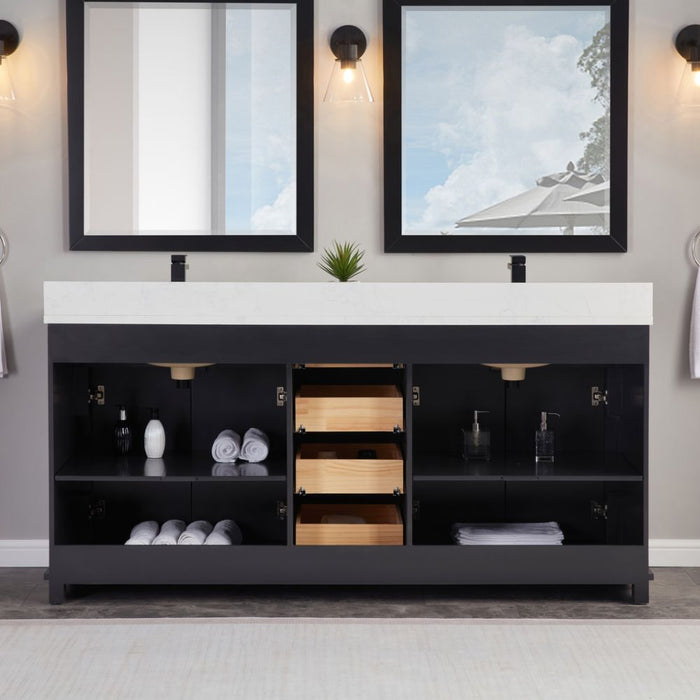 Isidora 72" Tricorn Black Bathroom Vanity Cabinet Solid Wood Construction Double Sink with Stone Top