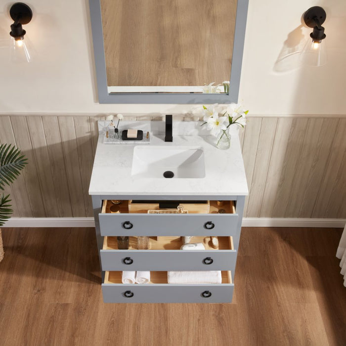 Vallis 36" Cadet Finish Solid Wood Bathroom Vanity with Artificial Stone Top - Classic Collection Single Sink
