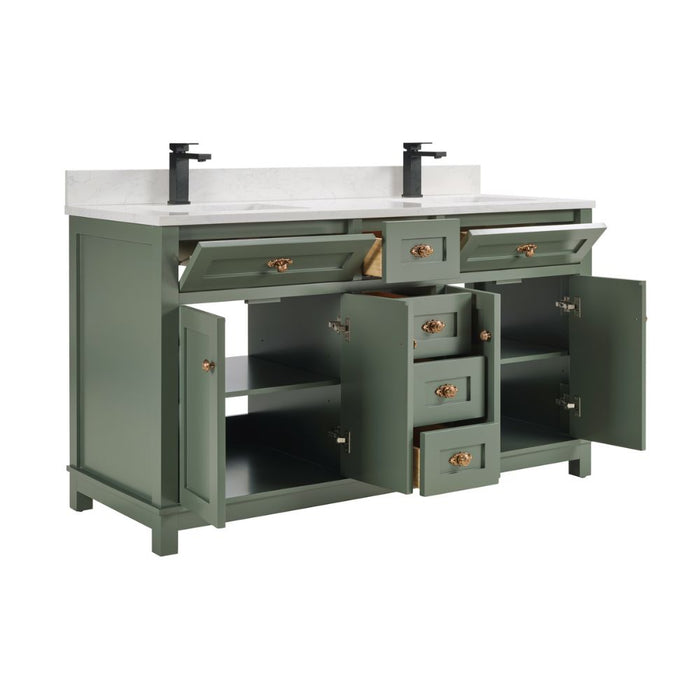 Mathias 60" Pewter Green Wood Bathroom Vanity with 1" Stone Countertop Undermount Sink Soft Close Hardware