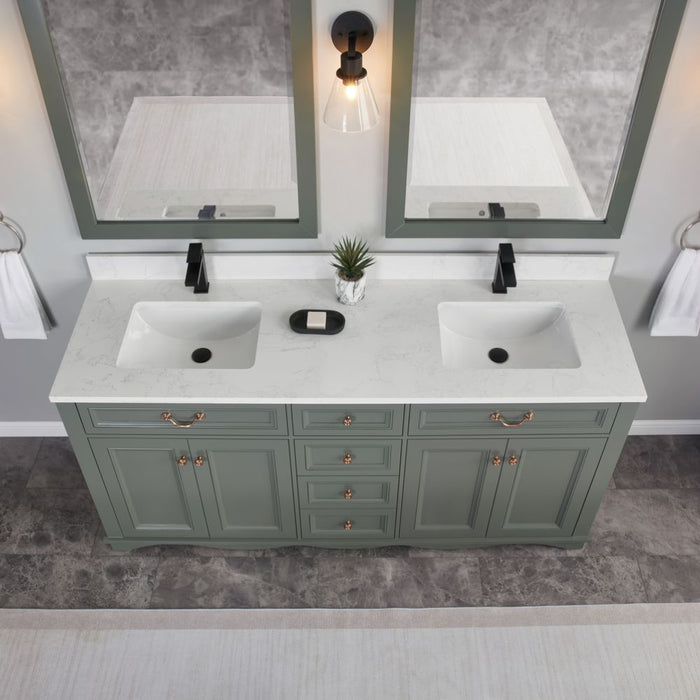 Tova 72" Double Sink Pewter Green Bathroom Vanity - Solid Wood Construction with 1" Stone Top