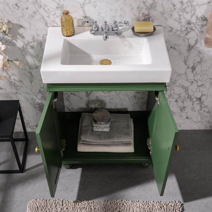Iola 24" Green Vogue Style Bathroom Vanity Cabinet with White Ceramic Basin and Dual Doors