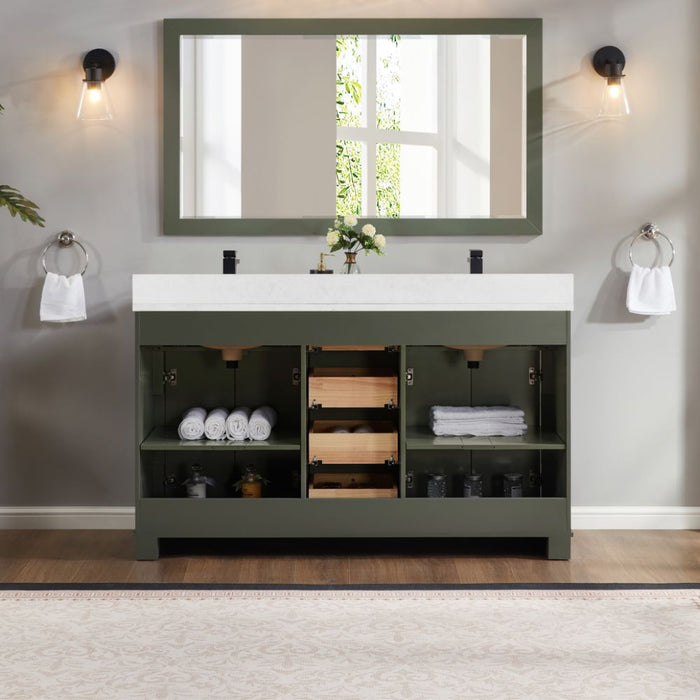 Payton 60" Solid Wood Pewter Green Single Sink Bathroom Vanity with Artificial Stone Top