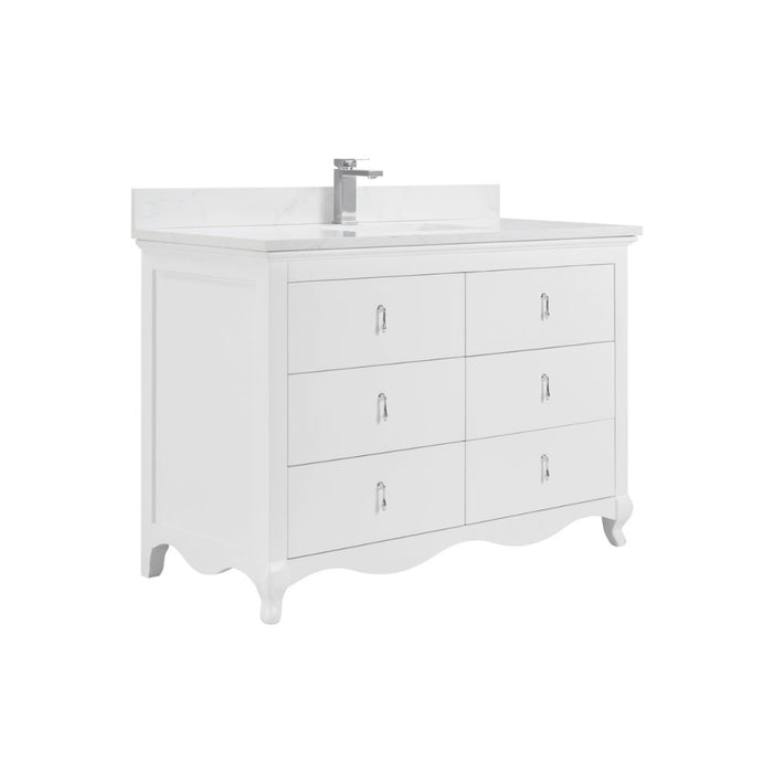 Leyton 48" White Single Sink Vanity - Solid Wood Construction with 1" Stone Countertop & 6 Drawers