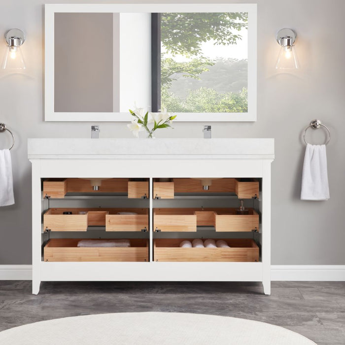 Samuel Classic 60" White Solid Wood Bathroom Vanity - Single Undermount Sink with Artificial Stone Top & 6 Dovetail Drawers