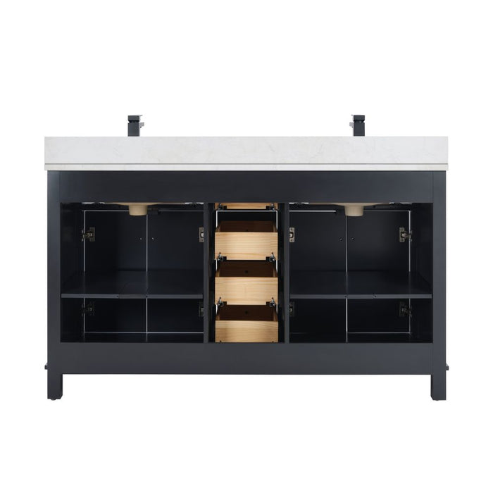 Raurey 60" Tricorn Black Single Sink Vanity with Stone Top & Soft-Close Drawers