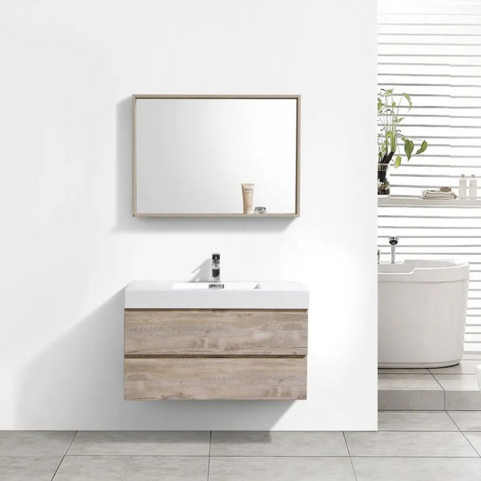 Magnolia Bliss 40" Nature Wood Veneer Wall Mount Bathroom Vanity - Modern Single Sink with Soft-Close Drawers