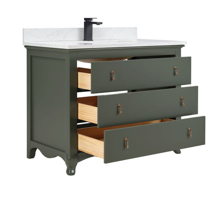 42" Pewter Green Solid Wood Bathroom Vanity with Artificial Stone Top
