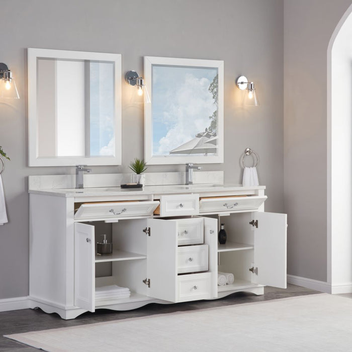 Eliane 72" Classic White Solid Wood Double Sink Bathroom Vanity with 1" Artificial Stone Top & Soft Close Drawers