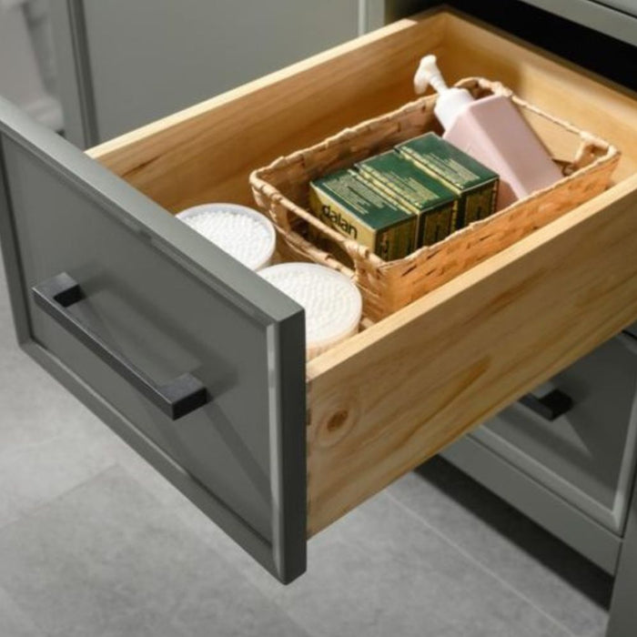 Sohan 36" Single Sink Vanity in Pewter Green - Blue Limestone Top, Pre-Drilled, 3 Drawers with Organizer