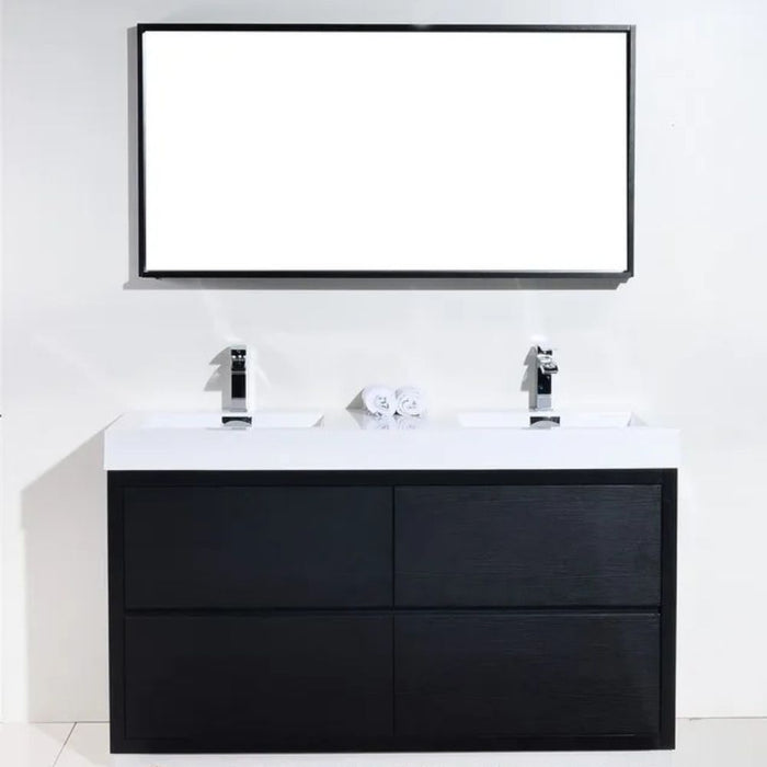 Bliss 60" Double  Sink Black Free Standing Modern Bathroom Vanity