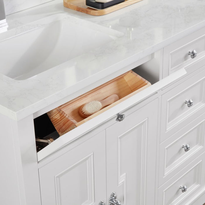 Aveneil Classic 60" White Solid Wood Single Sink Bathroom Vanity with Artificial Stone Top and Soft-Close Drawers