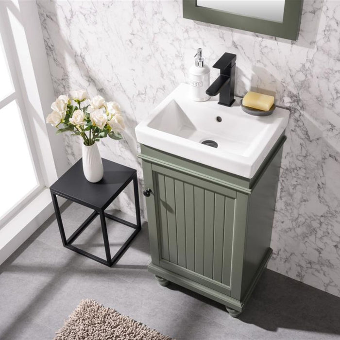 18" Avalon Green Single Sink Vanity Cabinet – Solid Poplar with White Ceramic Top & Pre-drilled Faucet Hole