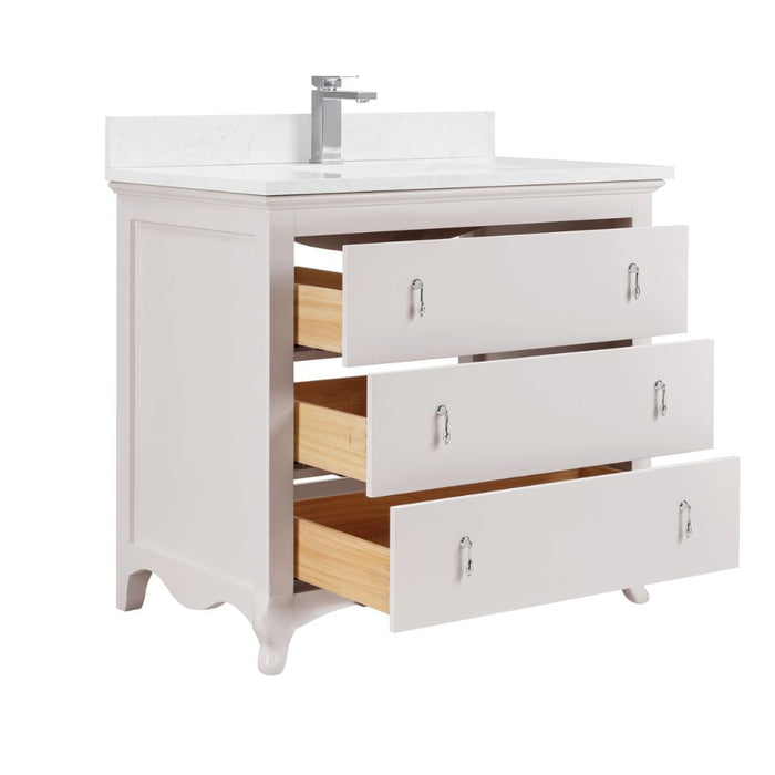 Baretta 36" Dreamy Solid Wood Bathroom Vanity in White – Contemporary Style with Stone Countertop