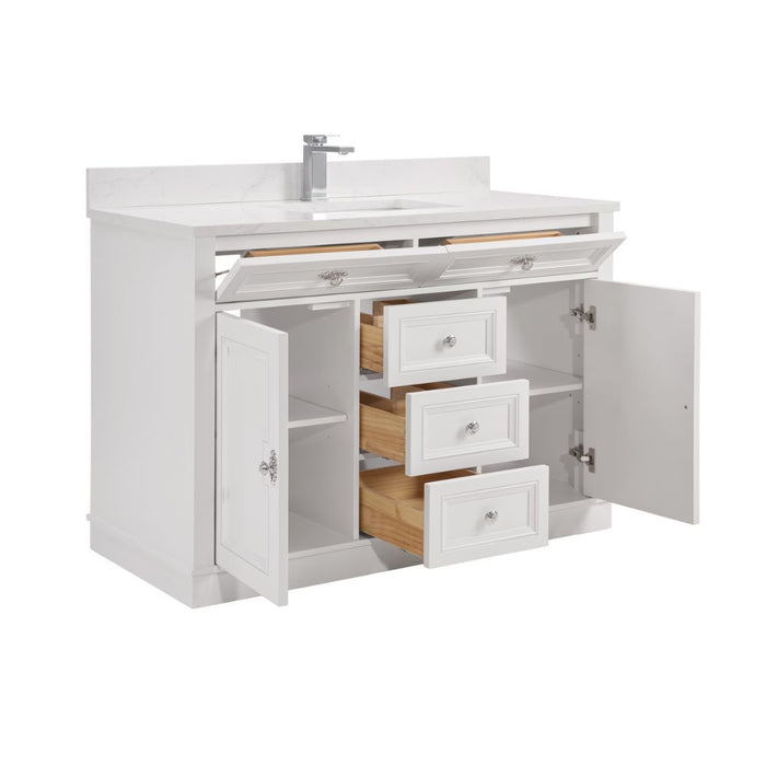 Mistral 48" White Solid Wood Vanity with Artificial Stone Top, Undermount Sink & 5 Dovetail Drawers