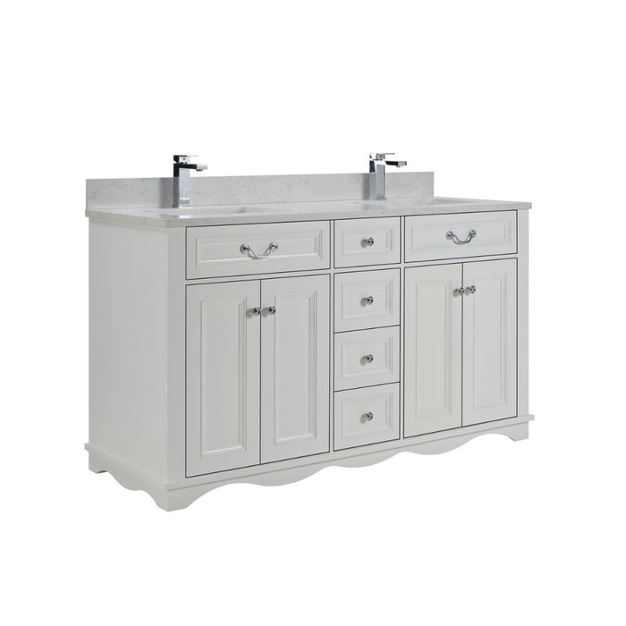 Petronelle 60" Solid Wood White Traditional Bathroom Vanity - Artificial Stone Top with Soft Close Drawers