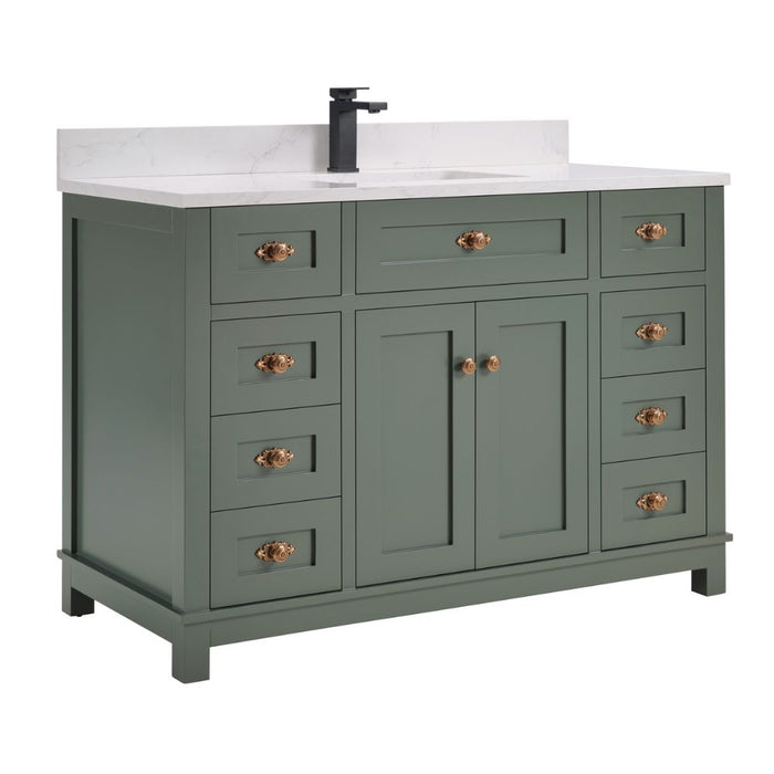 Nikko 48" Pewter Green Solid Wood Sink Vanity with Artificial Stone Countertop
