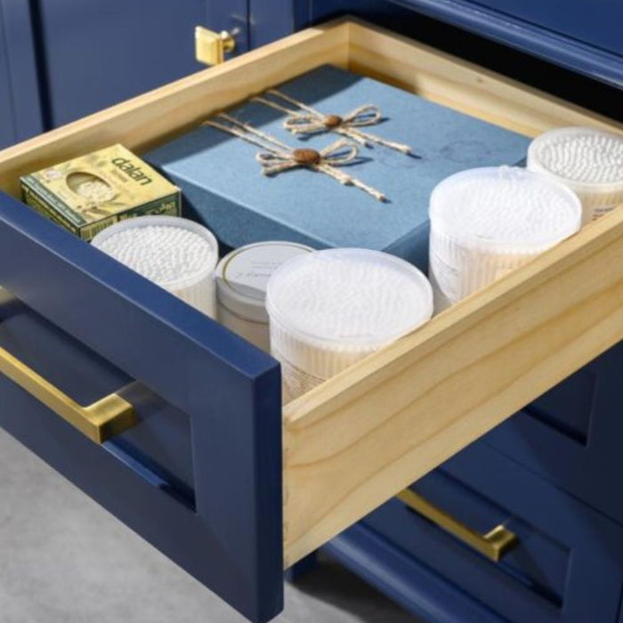 Herzen 54" Blue Wood Double Sink Vanity – Carrara Top & Soft Close Drawers