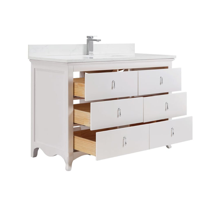 Adalwin 48" Dreamy White Solid Wood Bathroom Vanity - 6 Dovetail Drawers & Artificial Stone Top