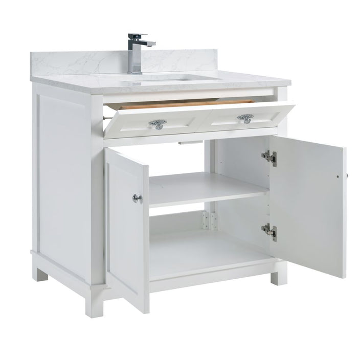 Broxburn 36" White Solid Wood Bathroom Vanity with Artificial Stone Top - FusionBath Classic Collection Single Sink Freestanding