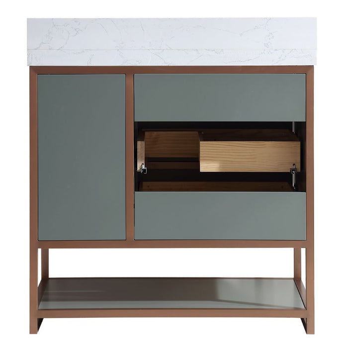 Charlemagne 36" Tricorn Black Golden Brush Stainless Steel Bathroom Vanity – Contemporary Style with Natural Stone Top