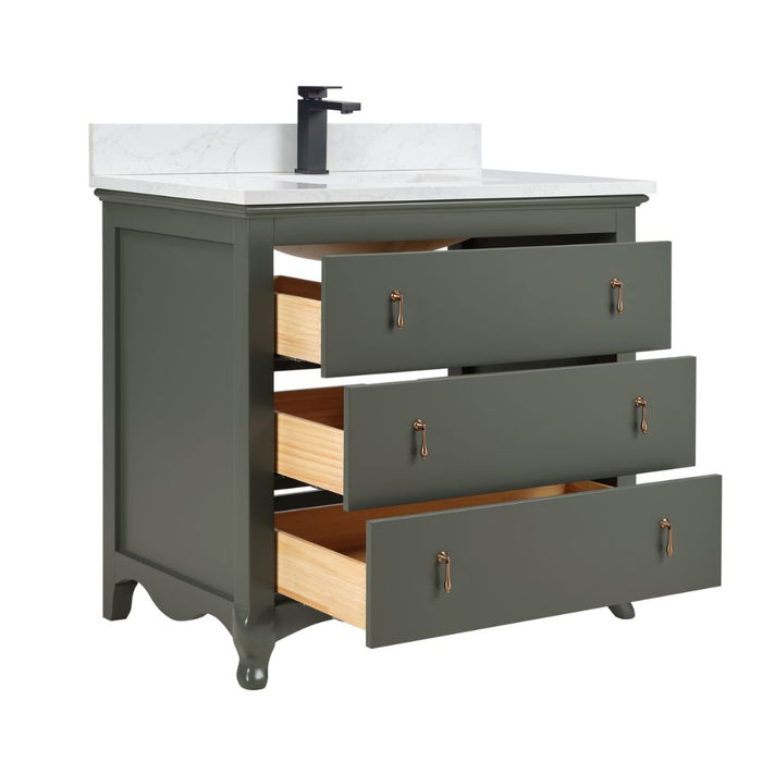 Fraizer 36" Green Wood Bathroom Vanity – Modern Design with Faux Stone Top