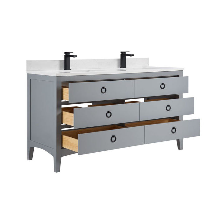 Jamie 60" Blue Solid Wood Bathroom Vanity – Contemporary Design with Stone Countertop