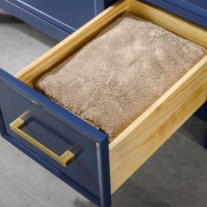 Estra 36" Blue Wood Vanity Cabinet with White Carrara Marble Top and Ceramic Sink - Modern 3-Drawer Design