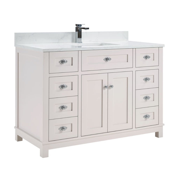 Fernanda 48" Solid Wood Bathroom Vanity in Dreamy White with 1" Artificial Stone Top & Soft Close Storage