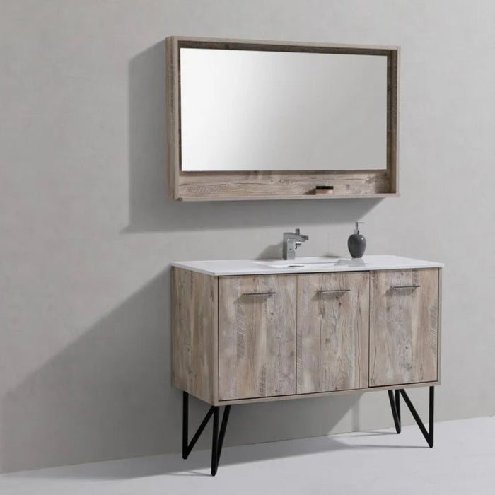 Tiriaq 48" Modern Bathroom Vanity with Quartz Top and Wood Mirror – Contemporary Style with Designer Legs