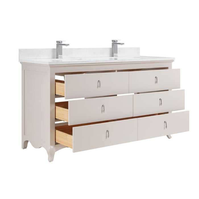 Claudia 60" Dreamy White Collection Single Sink Solid Wood Bathroom Vanity with 1" Artificial Stone Top & Soft Close Hardware