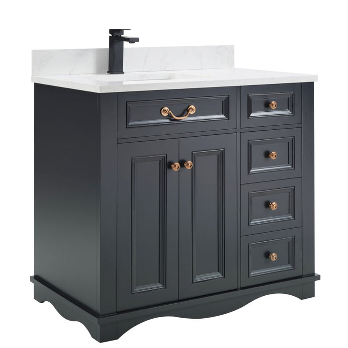 Ariel 36" Tricorn Black Traditional Bathroom Vanity Solid Wood with Artificial Stone Countertop & Undermount Sink