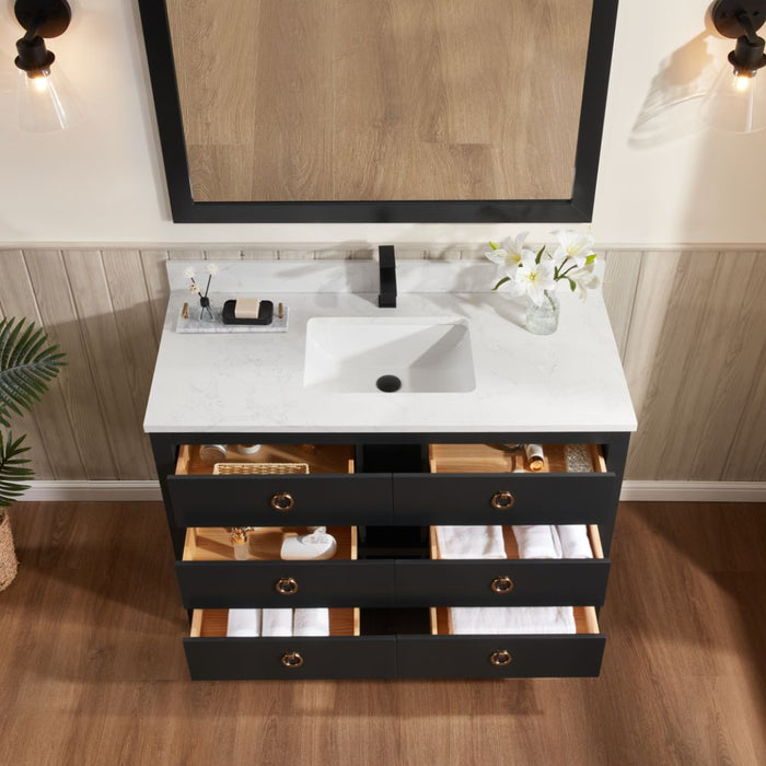 Ginaro 48" Black Solid Wood Sink Vanity – Modern Bathroom Cabinet with Stone Top