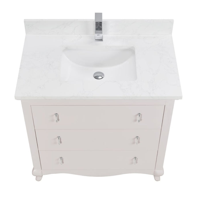 Baretta 36" Dreamy Solid Wood Bathroom Vanity in White – Contemporary Style with Stone Countertop