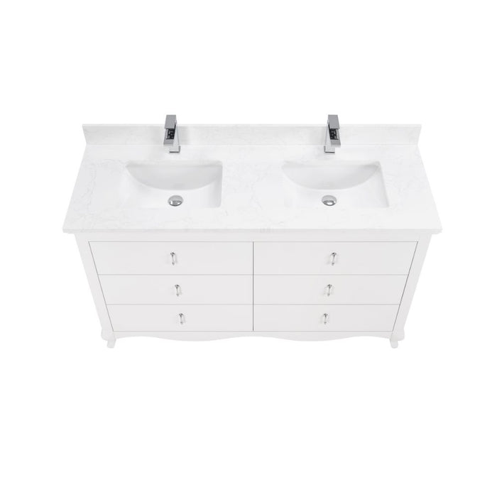 Samuel Classic 60" White Solid Wood Bathroom Vanity - Single Undermount Sink with Artificial Stone Top & 6 Dovetail Drawers