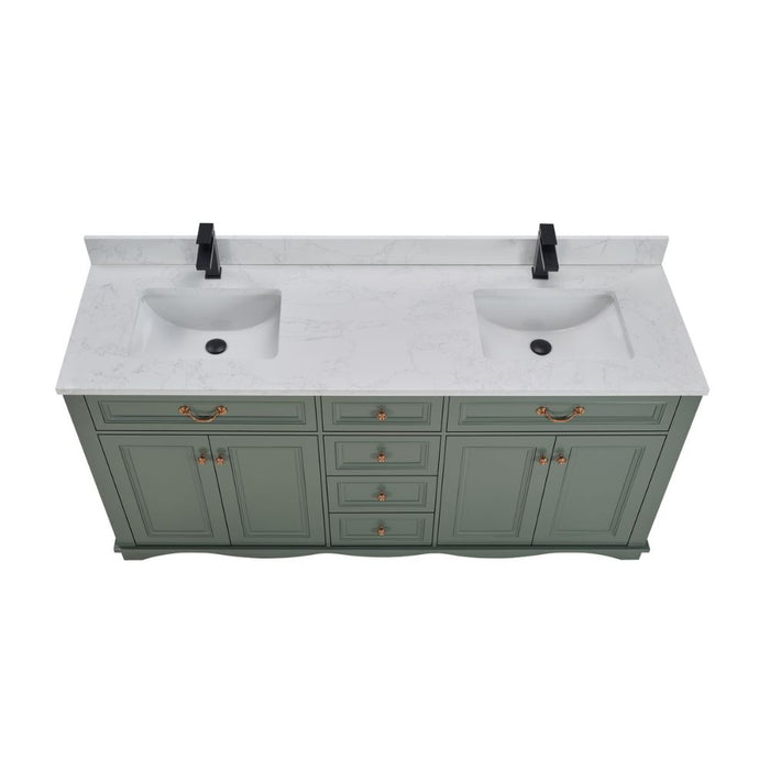 Tova 72" Double Sink Pewter Green Bathroom Vanity - Solid Wood Construction with 1" Stone Top